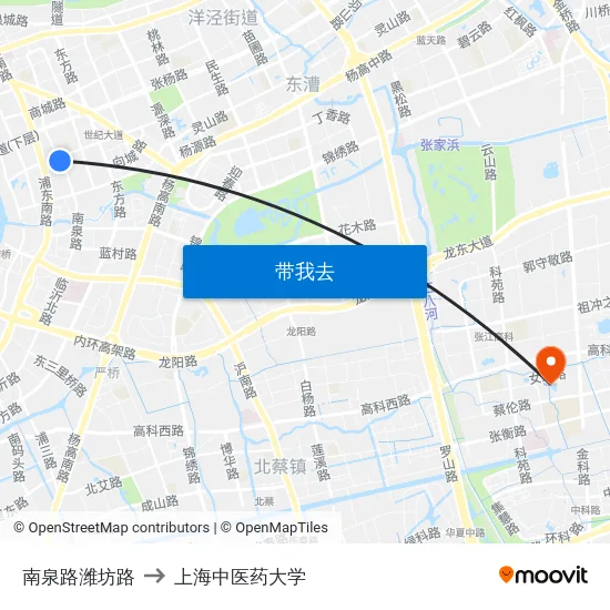 南泉路潍坊路 to 上海中医药大学 map