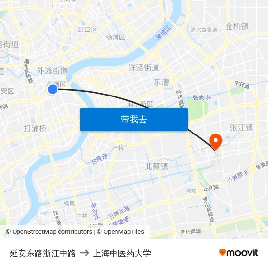 延安东路浙江中路 to 上海中医药大学 map