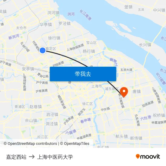 嘉定西站 to 上海中医药大学 map