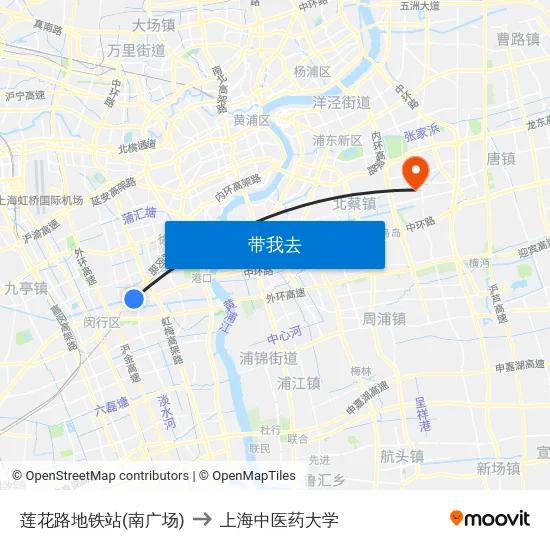 莲花路地铁站(南广场) to 上海中医药大学 map