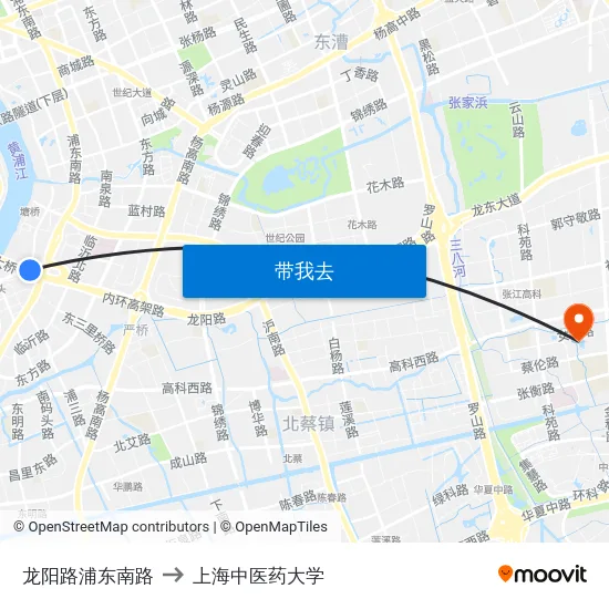 龙阳路浦东南路 to 上海中医药大学 map