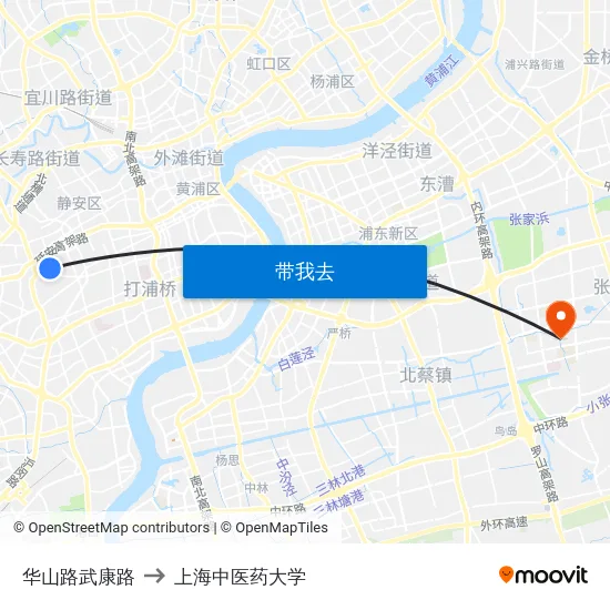 华山路武康路 to 上海中医药大学 map