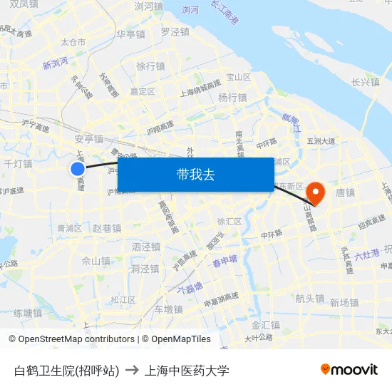 白鹤卫生院(招呼站) to 上海中医药大学 map