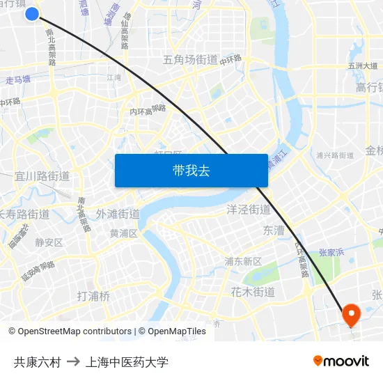 共康六村 to 上海中医药大学 map