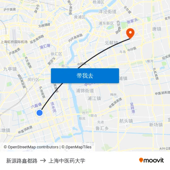 新源路鑫都路 to 上海中医药大学 map