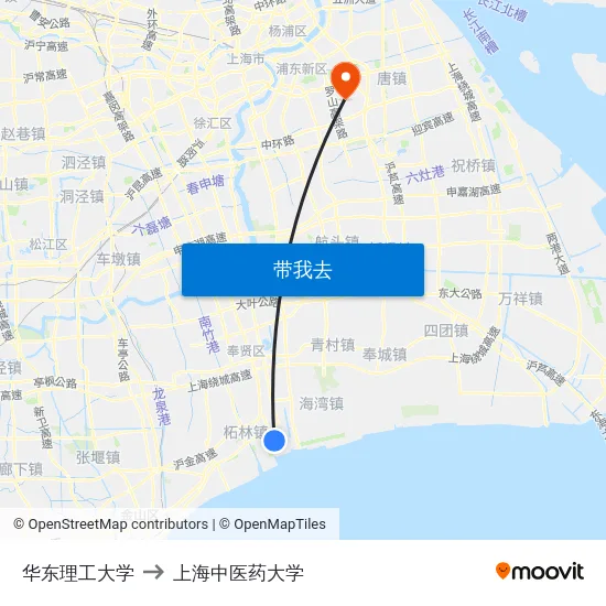 华东理工大学 to 上海中医药大学 map