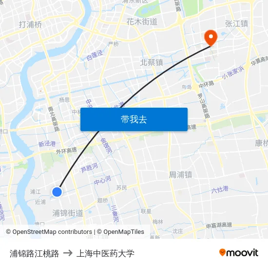 浦锦路江桃路 to 上海中医药大学 map