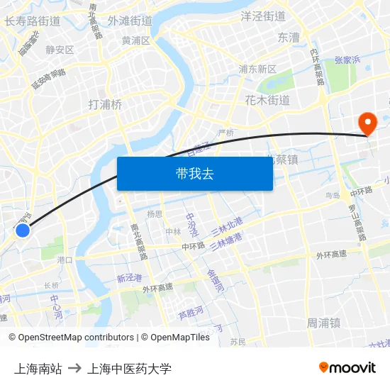 上海南站 to 上海中医药大学 map