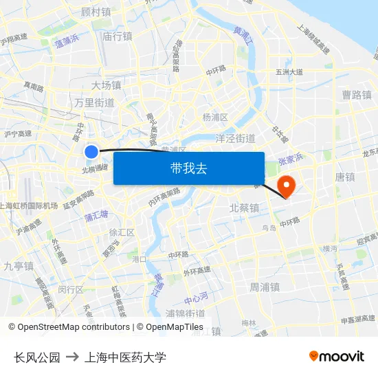 长风公园 to 上海中医药大学 map