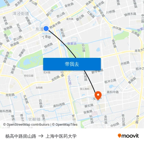 杨高中路崮山路 to 上海中医药大学 map