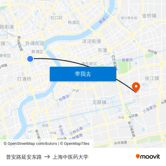 普安路延安东路 to 上海中医药大学 map