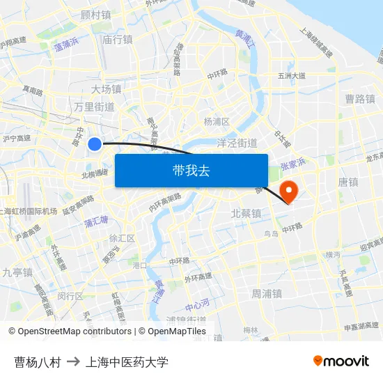 曹杨八村 to 上海中医药大学 map