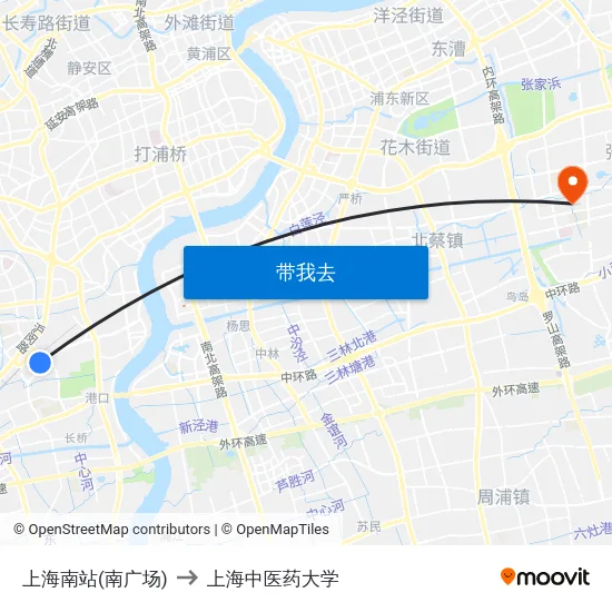 上海南站(南广场) to 上海中医药大学 map