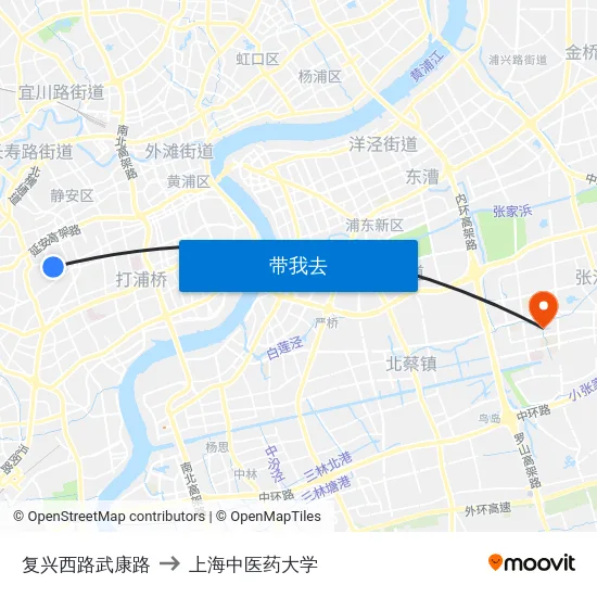 复兴西路武康路 to 上海中医药大学 map