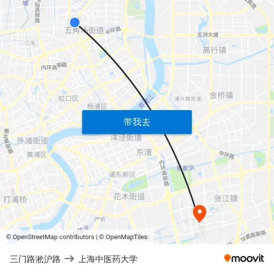 三门路淞沪路 to 上海中医药大学 map