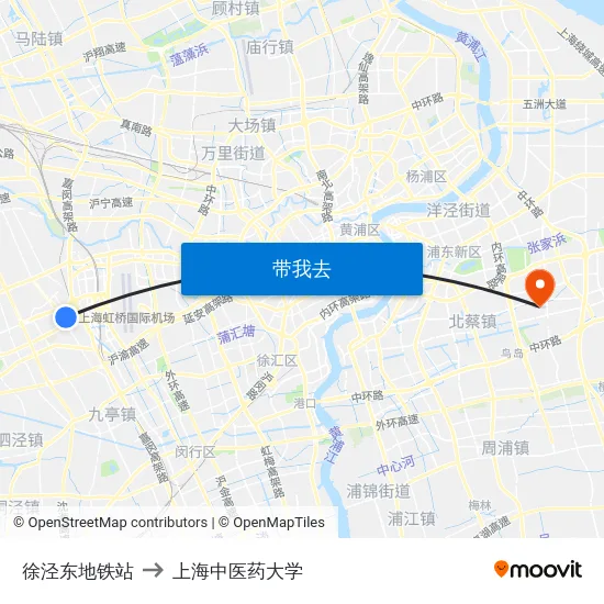 徐泾东地铁站 to 上海中医药大学 map