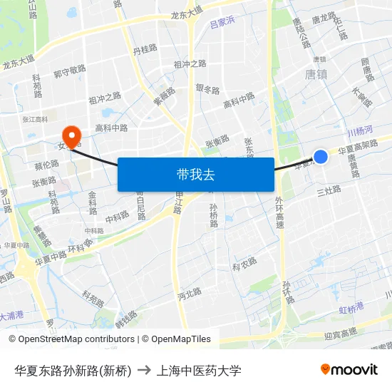 华夏东路孙新路(新桥) to 上海中医药大学 map