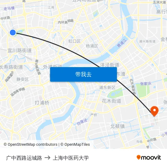 广中西路运城路 to 上海中医药大学 map