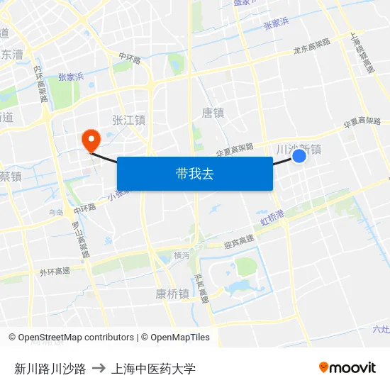 新川路川沙路 to 上海中医药大学 map