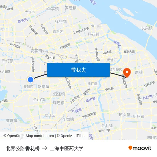 北青公路香花桥 to 上海中医药大学 map
