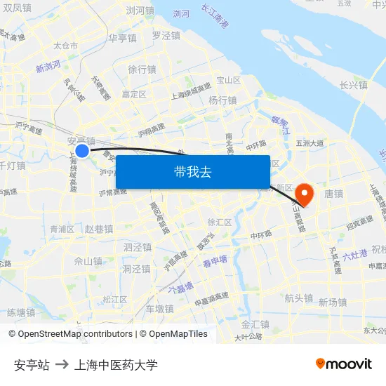 安亭站 to 上海中医药大学 map
