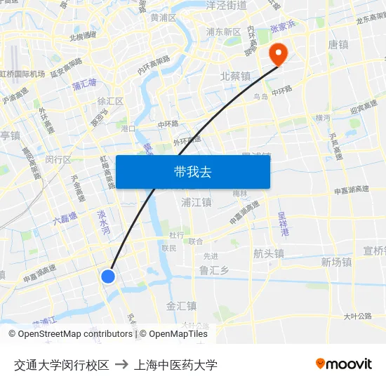 交通大学闵行校区 to 上海中医药大学 map