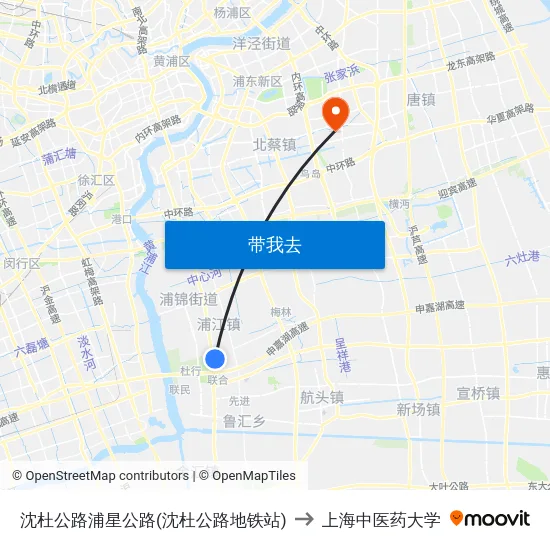 沈杜公路浦星公路(沈杜公路地铁站) to 上海中医药大学 map