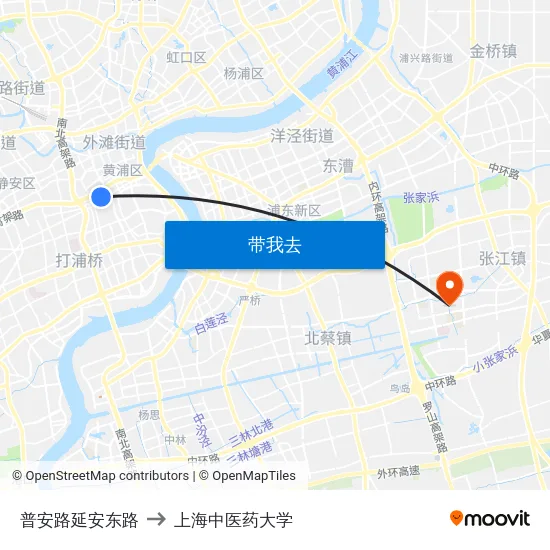 普安路延安东路 to 上海中医药大学 map