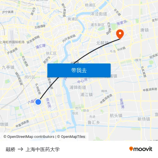 颛桥 to 上海中医药大学 map