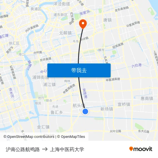 沪南公路航鸣路 to 上海中医药大学 map