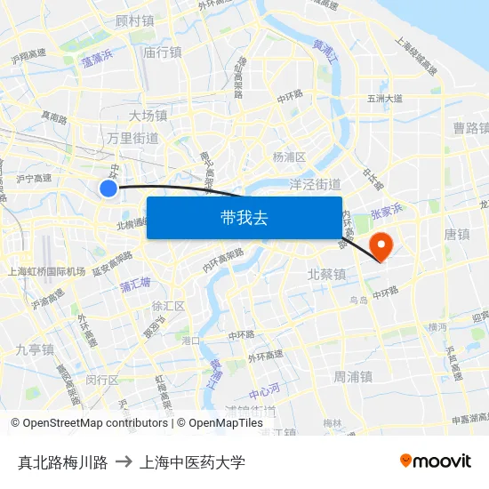 真北路梅川路 to 上海中医药大学 map