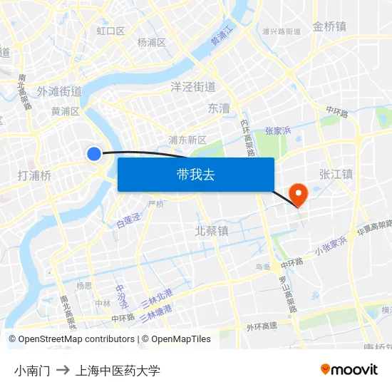 小南门 to 上海中医药大学 map