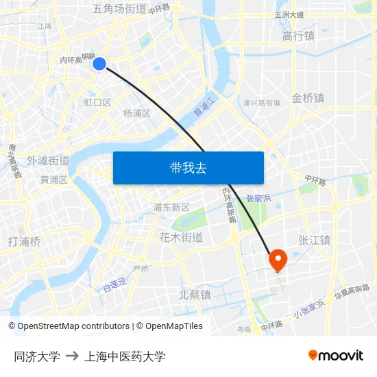 同济大学 to 上海中医药大学 map