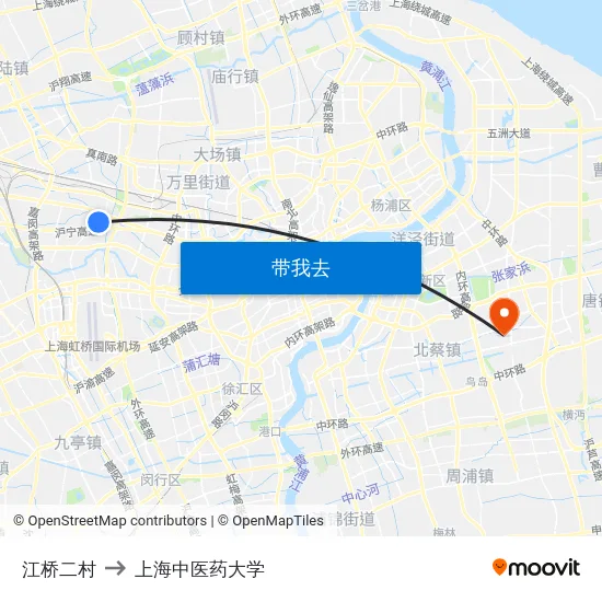 江桥二村 to 上海中医药大学 map