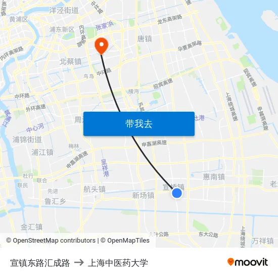 宣镇东路汇成路 to 上海中医药大学 map