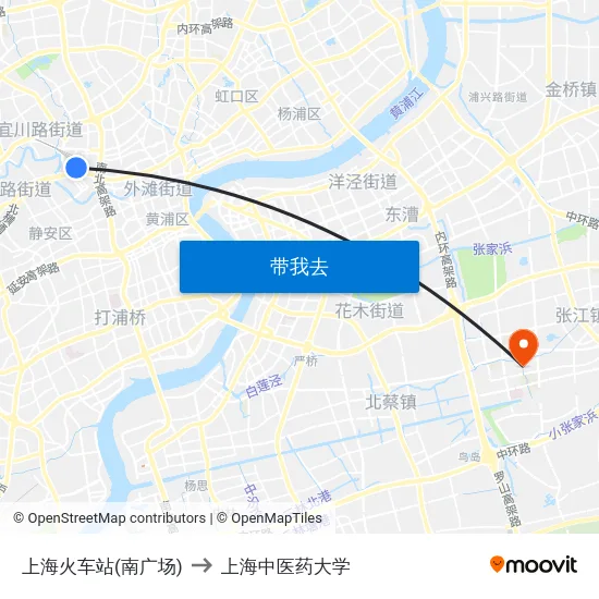 上海火车站(南广场) to 上海中医药大学 map