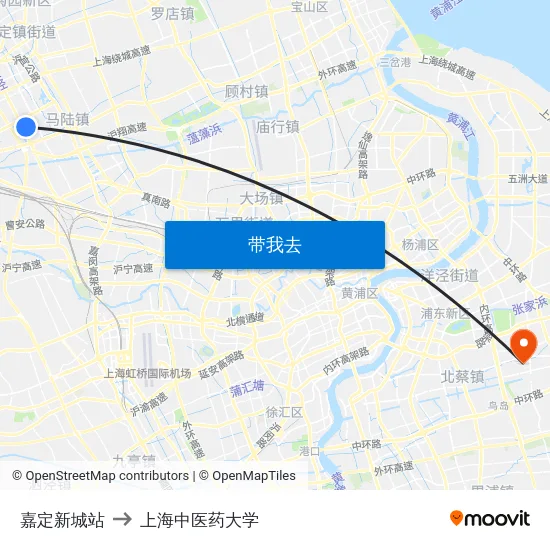 嘉定新城站 to 上海中医药大学 map