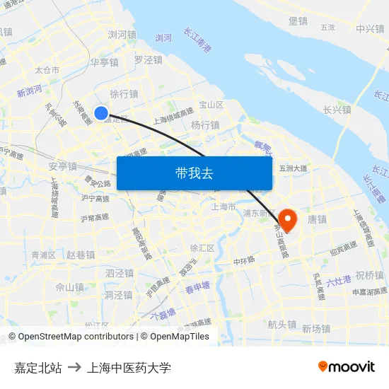 嘉定北站 to 上海中医药大学 map