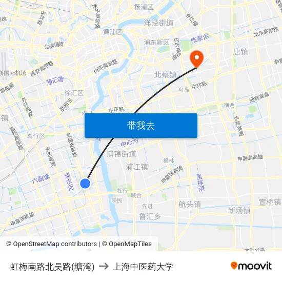 虹梅南路北吴路(塘湾) to 上海中医药大学 map