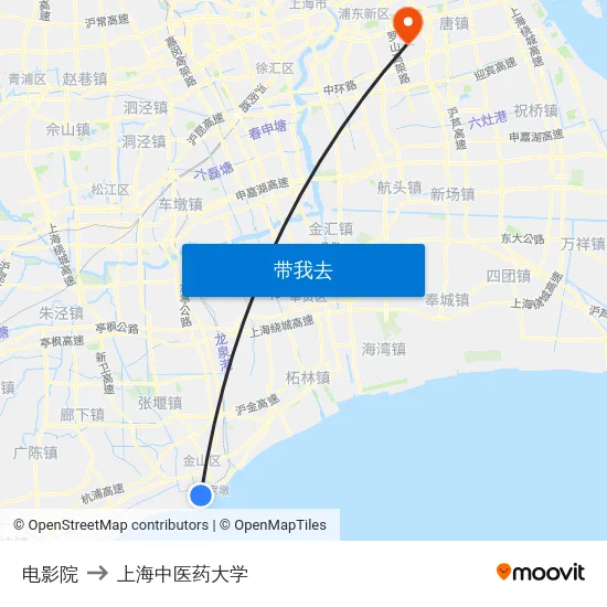 电影院 to 上海中医药大学 map