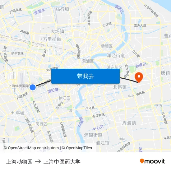 上海动物园 to 上海中医药大学 map