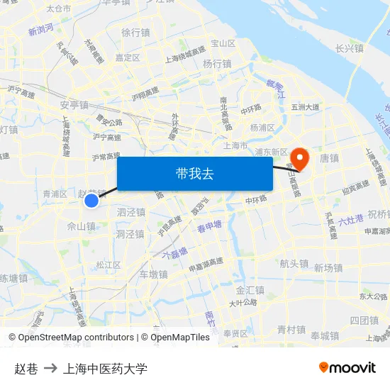 赵巷 to 上海中医药大学 map
