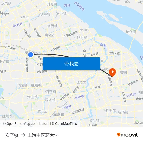安亭镇 to 上海中医药大学 map