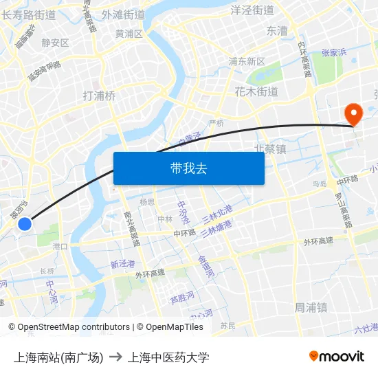 上海南站(南广场) to 上海中医药大学 map