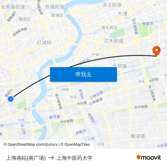 上海南站(南广场) to 上海中医药大学 map