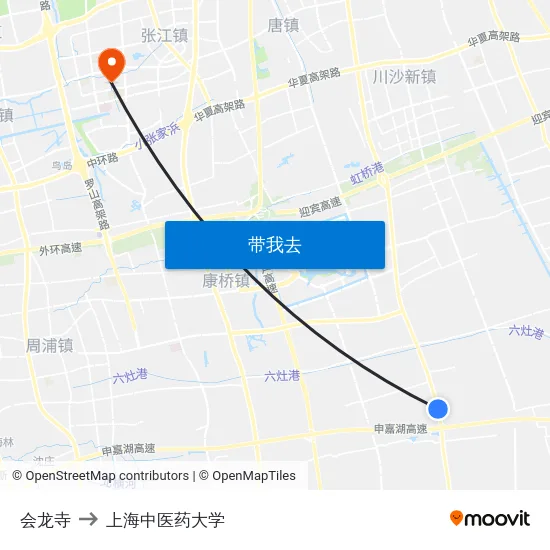 会龙寺 to 上海中医药大学 map