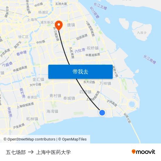 五七场部 to 上海中医药大学 map