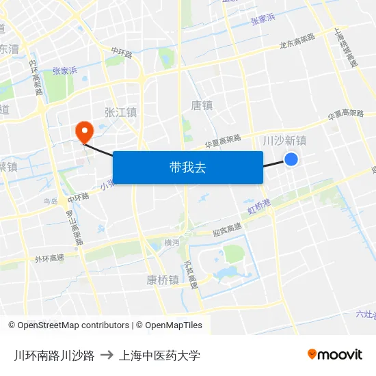 川环南路川沙路 to 上海中医药大学 map
