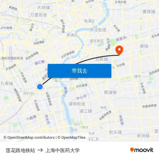 莲花路地铁站 to 上海中医药大学 map