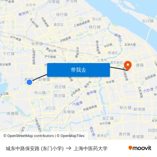 城东中路保安路 (东门小学) to 上海中医药大学 map